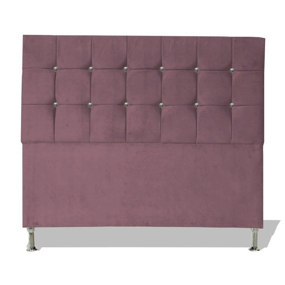 Cabeceira De Cama Cristal Casal 140 Cm Botão Strass Suede Rosê Do Lar Móveis