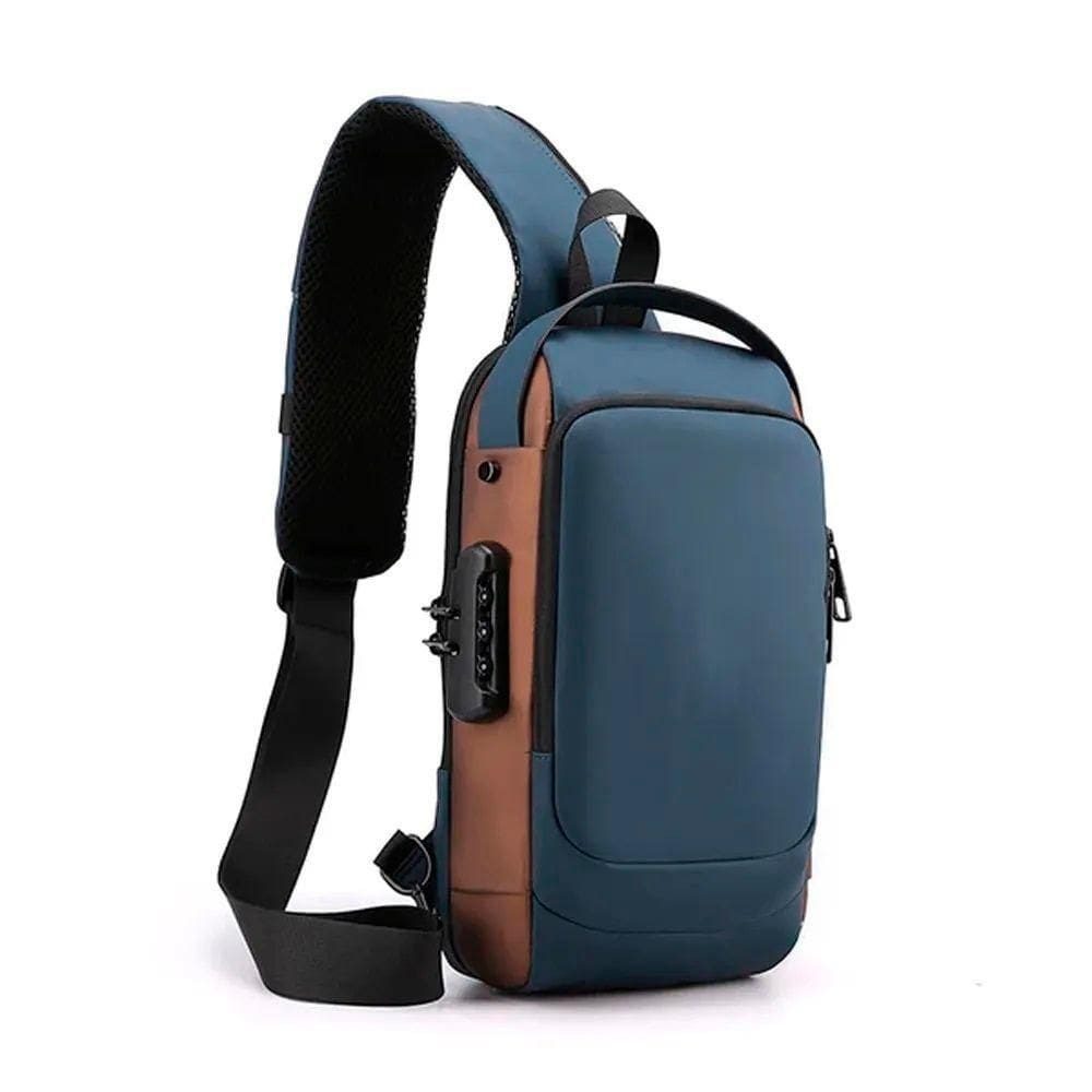 Mochila Anti Furto Transversal Cadeado Com Senha Saida Carregador Usb Resistente A Água Azul Tamanho Único Unissex