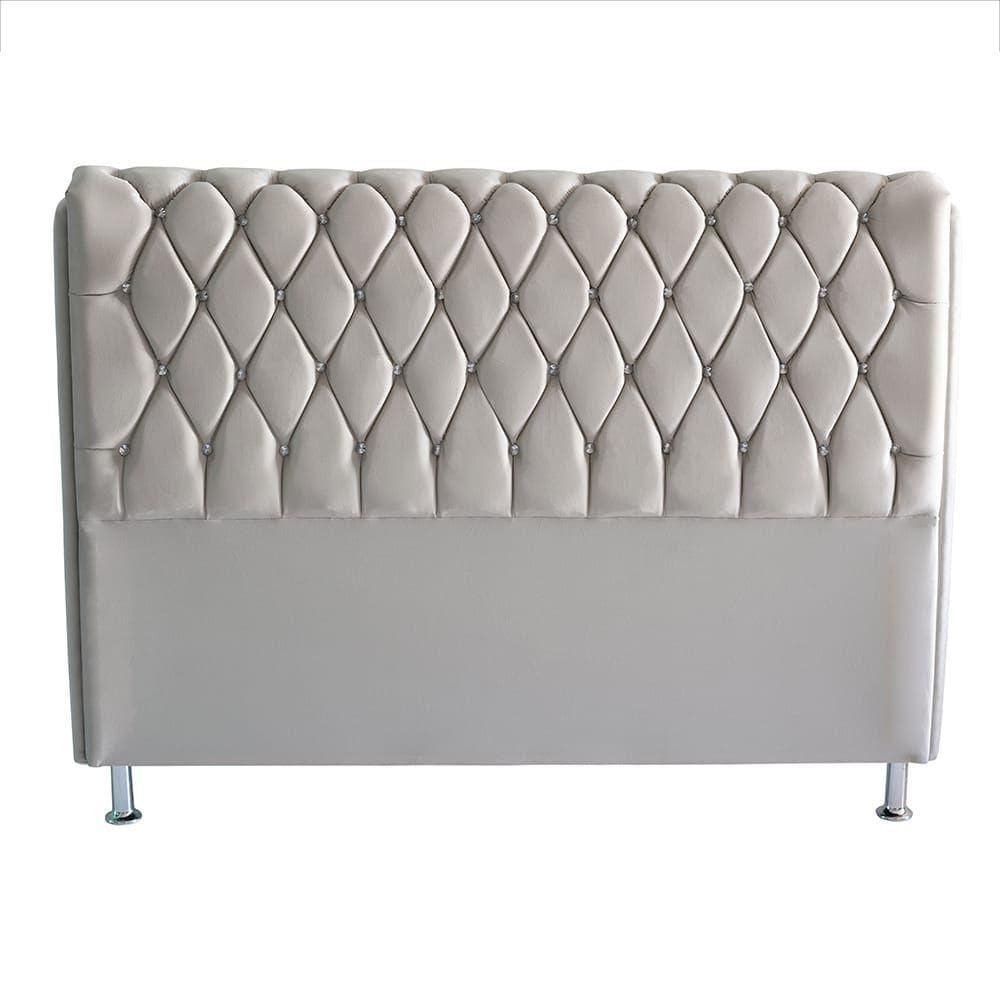 Cabeceira De Cama Jully Queen 160 Cm Botão Strass Suede Prata Do Lar Móveis