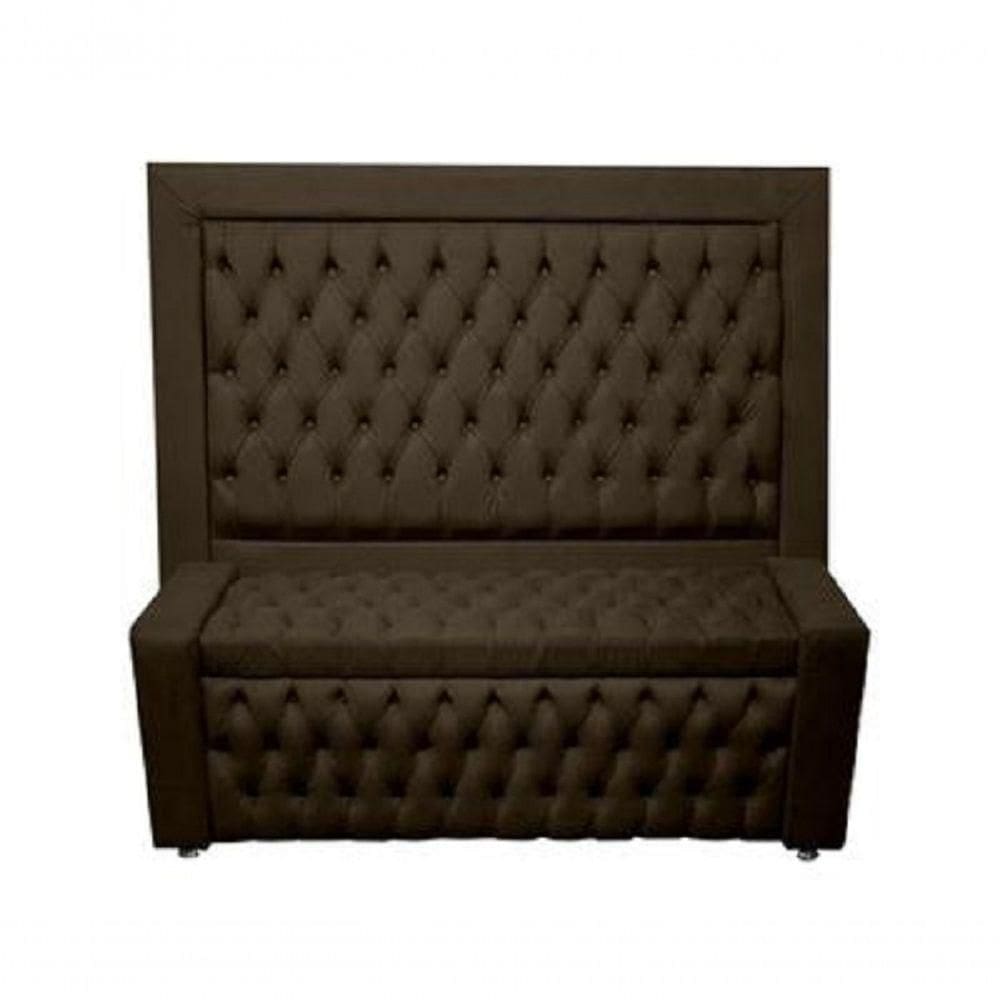Kit Cabeceira De Cama E Calçadeira Baú Retro Capitonê Botão Encapados Queen 160 Cm Suede Marrom Do Lar Móveis