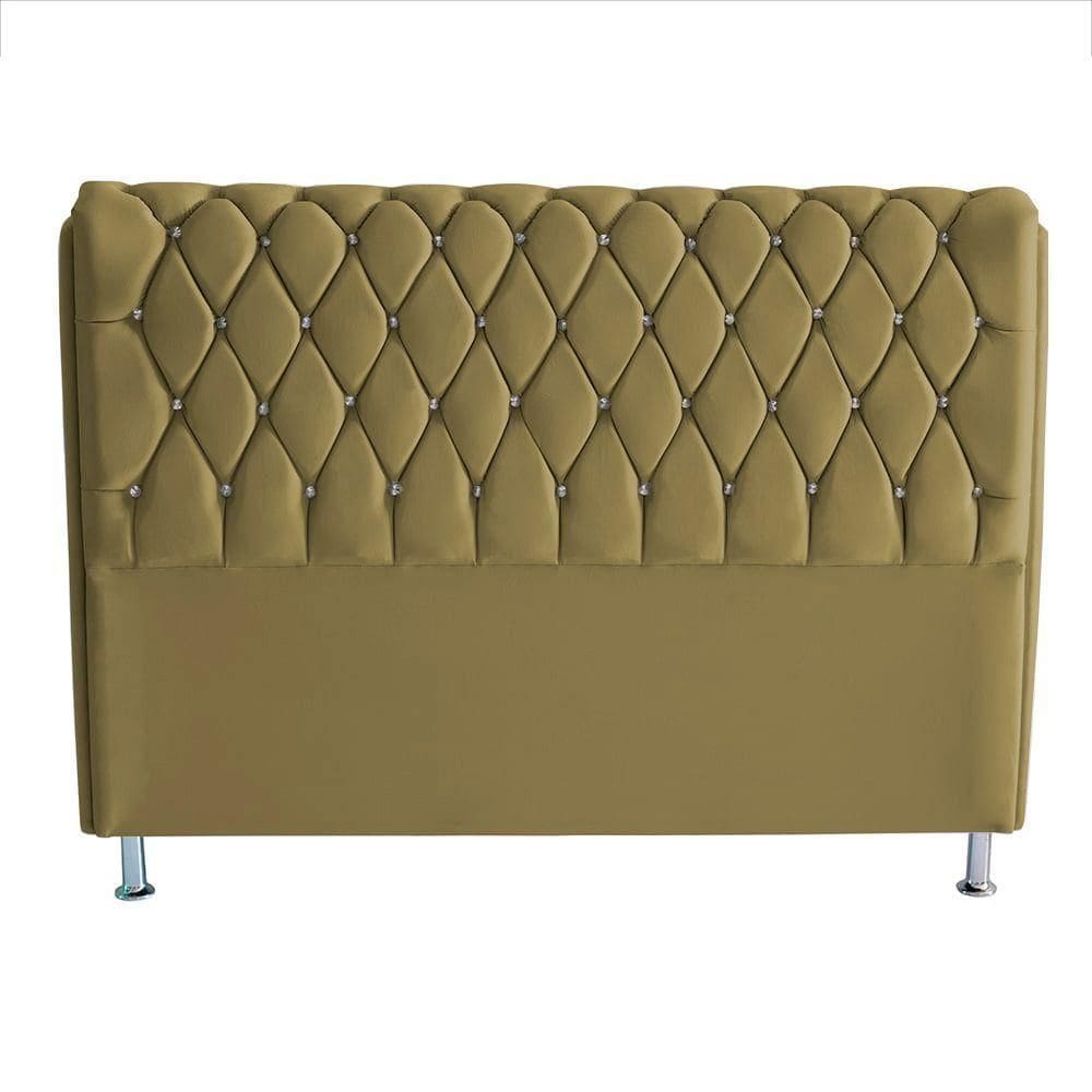 Cabeceira De Cama Londres King 195 Cm Suede Botão De Strass Bege Do Lar Móveis E Decoração