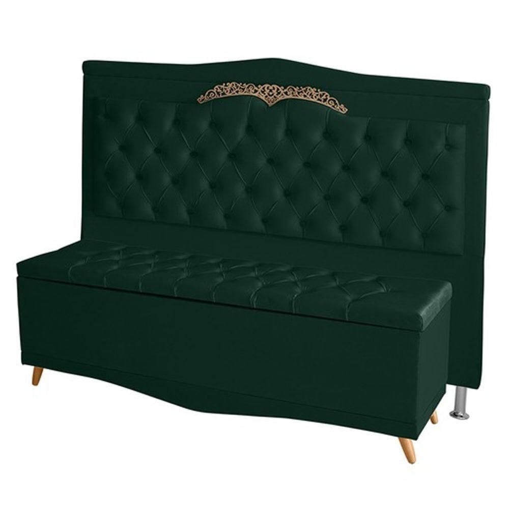 Kit Cabeceira De Cama E Calçadeira Baú Madri Queen 160 Cm Suede Verde Do Lar Móveis E Decoração
