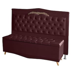 Kit Cabeceira De Cama E Calçadeira Baú Barcelona King 195 Cm Retro Capitonê Suede Bordo Do Lar Móveis