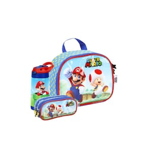 Kit Super Mario Lancheira Térmica + Estojo Triplo + Garrafa
