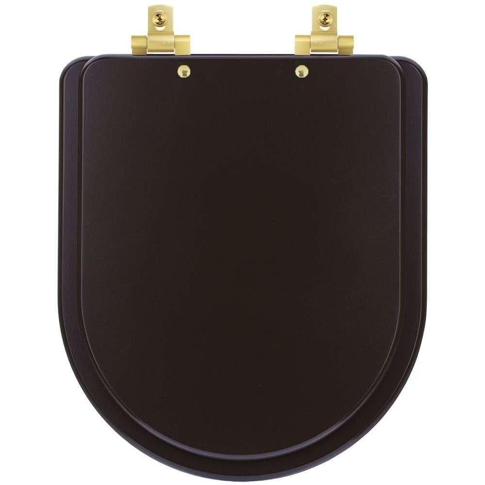 Assento Sanitário Mdf Soft Close Link-lk Marrom Fosco Para Vaso Deca Com Ferragem Dourada