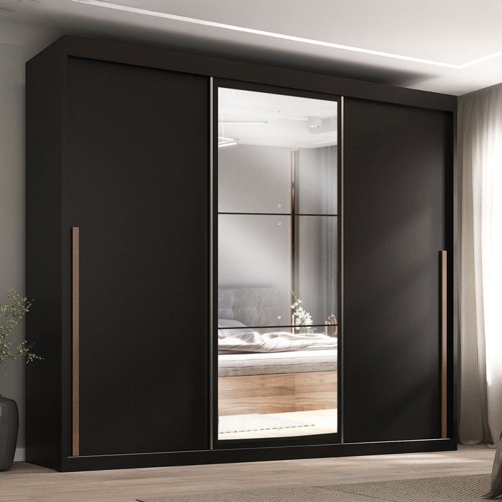Guarda-Roupa Casal Senna 3 Portas 6 Gavetas com Espelho Preto - Maxel