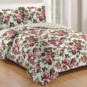 Kit Cobre Leito Colcha Casa Scarpa Mix Queen Estampado Dupla Face Floral 3 Peças - Helena