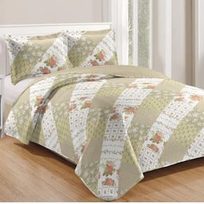 Kit Cobre Leito Colcha Casa Scarpa Mix Queen Estampado Dupla Face Floral 3 Peças - Janaína