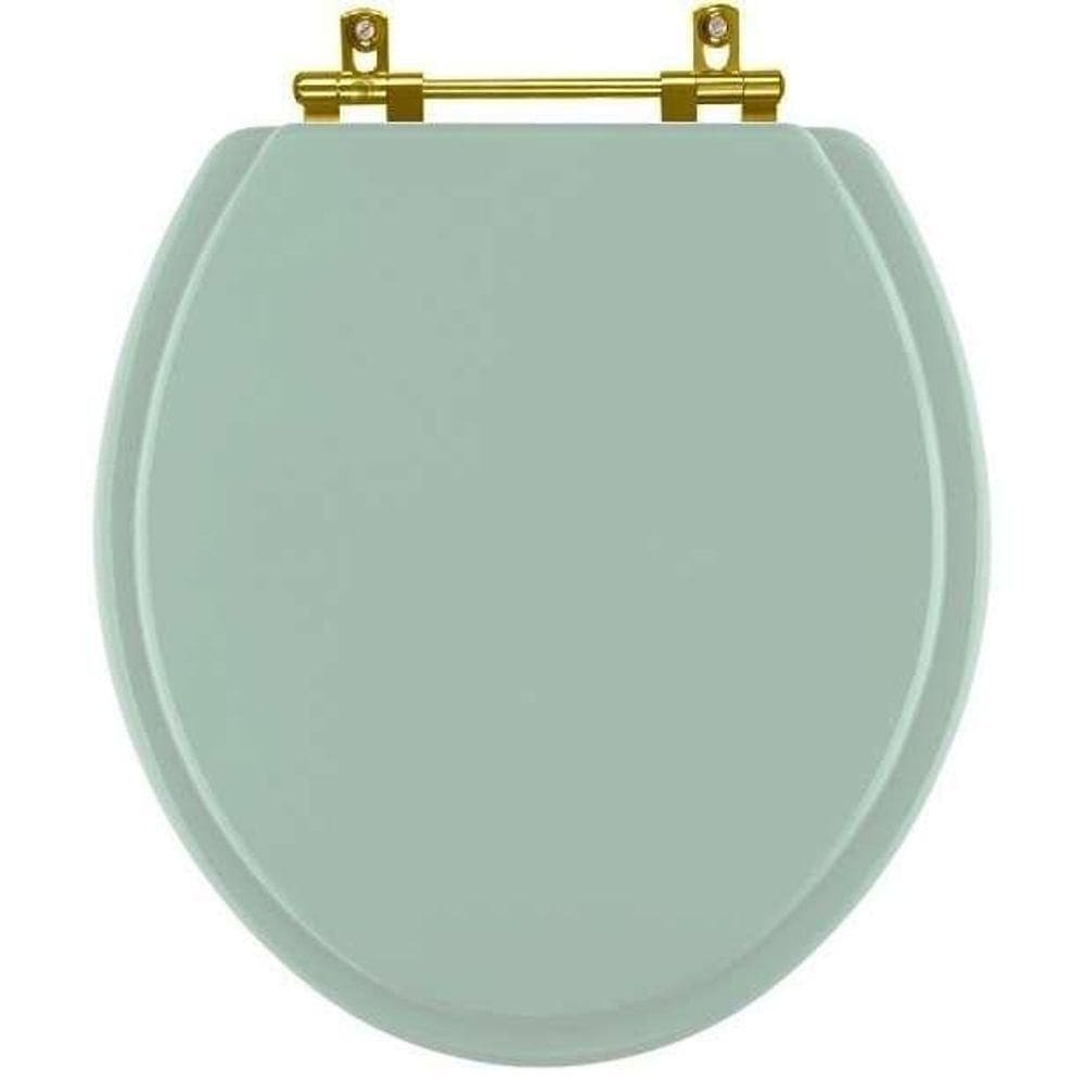 Assento Sanitário Convencional Oval Universal Verde água Com Ferragem Dourada