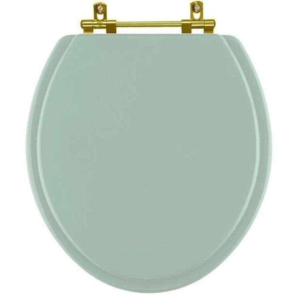 Assento Sanitario Poliéster Convencional Universal Oval Verde Agua Com Ferragem Dourada