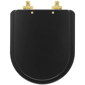 Tampa De Vaso Laqueado Com Amortecedor Level Preto Fosco Para Bacia Deca Com Ferragem Dourada