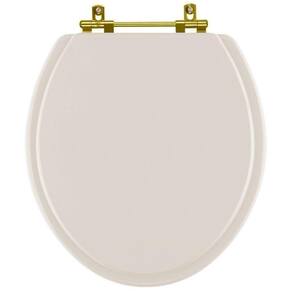 Assento Sanitario Poliéster Convencional Oval Amendoa Para Vaso Ideal Standard Com Ferragem Dourada