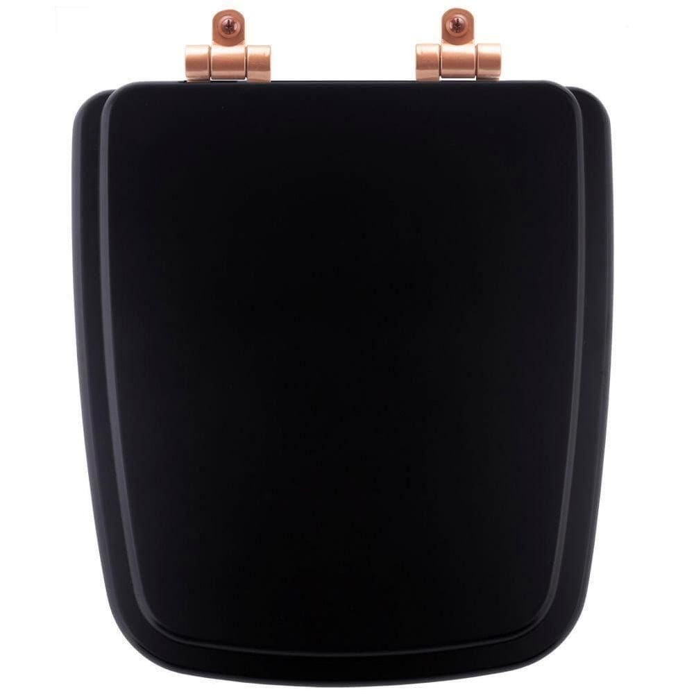 Tampa De Vaso Poliéster Com Fechamento Lento Boss Onix (preto Fosco) Para Louça Incepa Com Ferragem Rose Gold