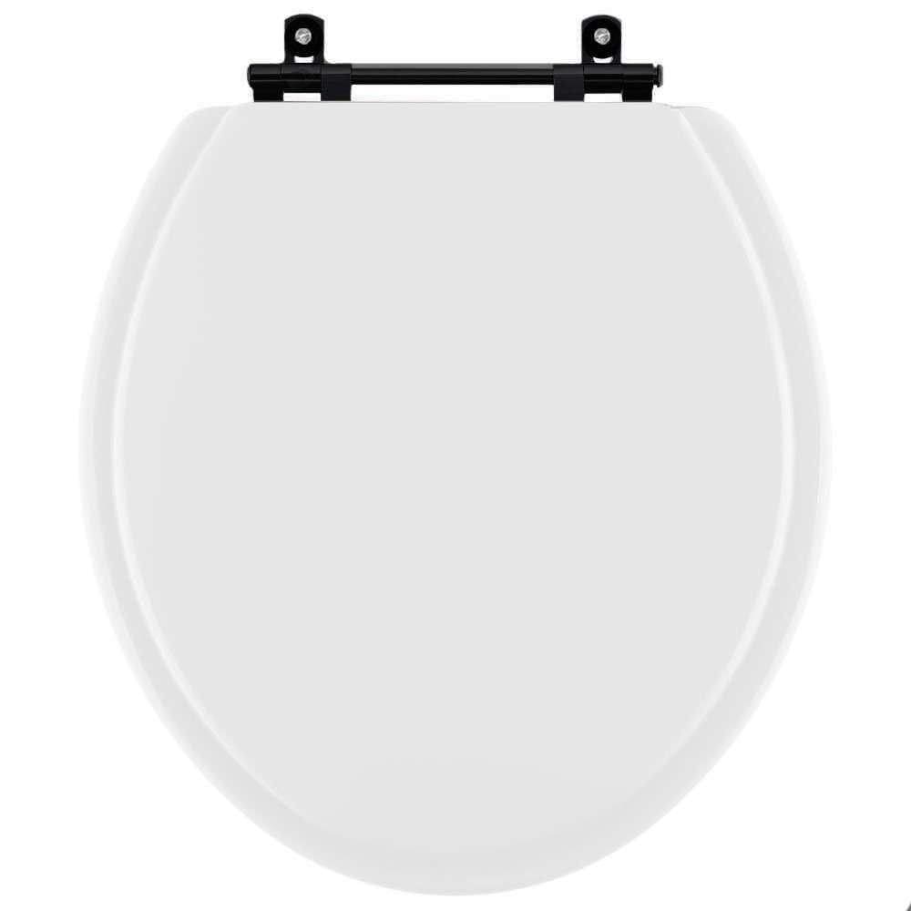Assento Sanitario Poliéster Convencional Universal Oval Branco Com Ferragem Preta