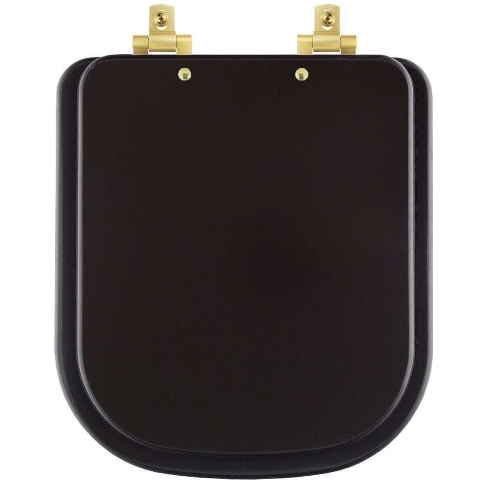 Assento Sanitário Mdf Soft Close Piano Marrom Fosco Para Vaso Deca Com Ferragem Dourada