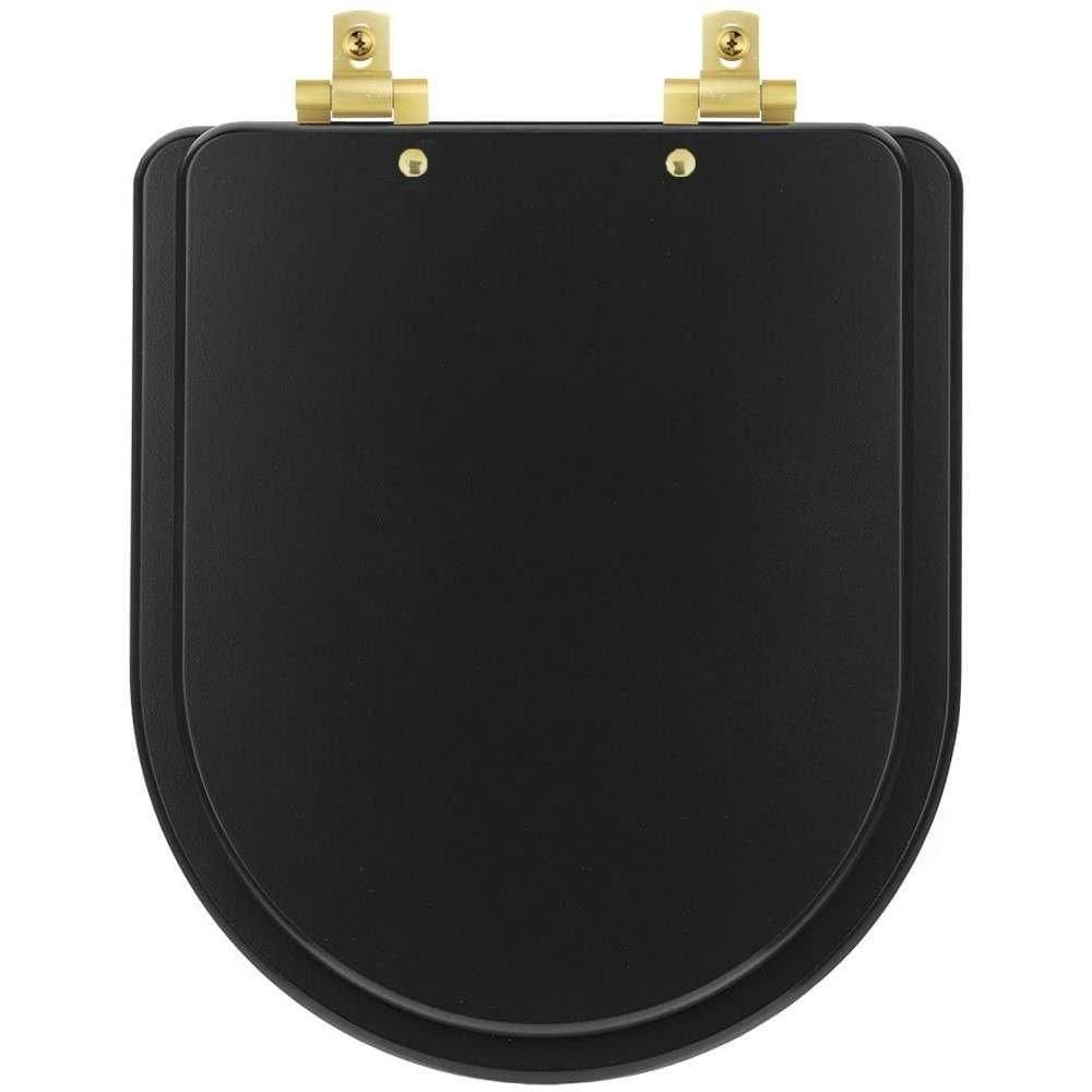 Tampa De Vaso Mdf Com Amortecedor Smart Onix (preto Fosco) Para Bacia Celite Com Ferragem Dourada