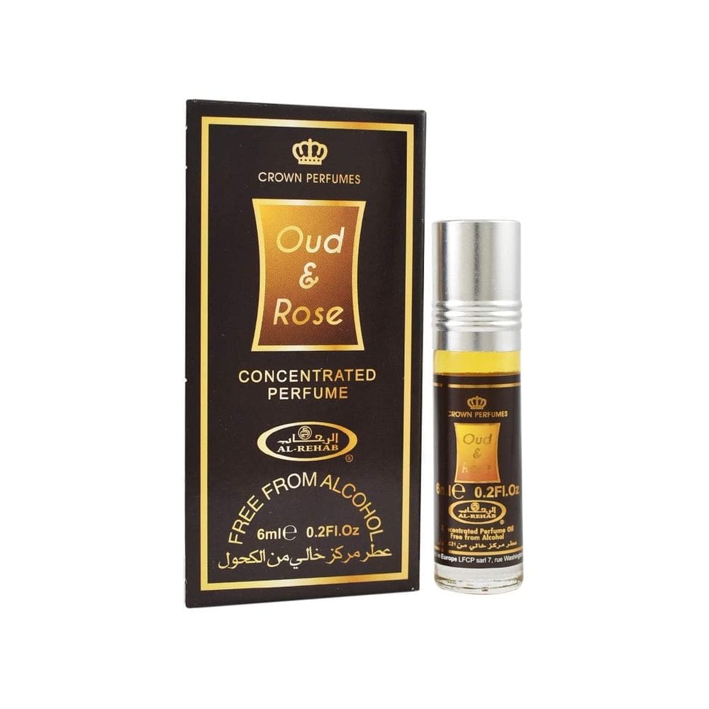 Óleo de perfume Al Rehab Oud & Rose 6 ml para mulheres e homens, pacote com 3 unidades
