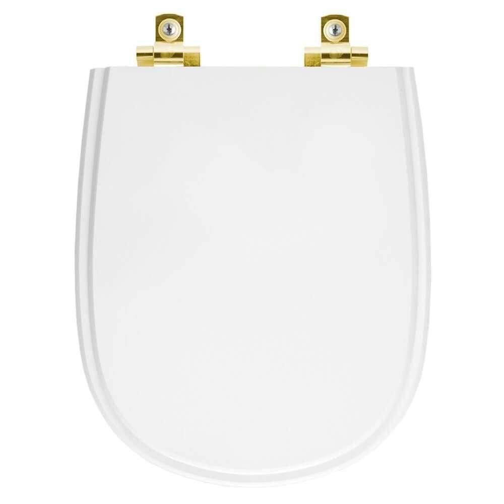 Assento Sanitário Com Fechamento Lento Paris Branco Para Vaso Ideal Standard Com Ferragem Dourada