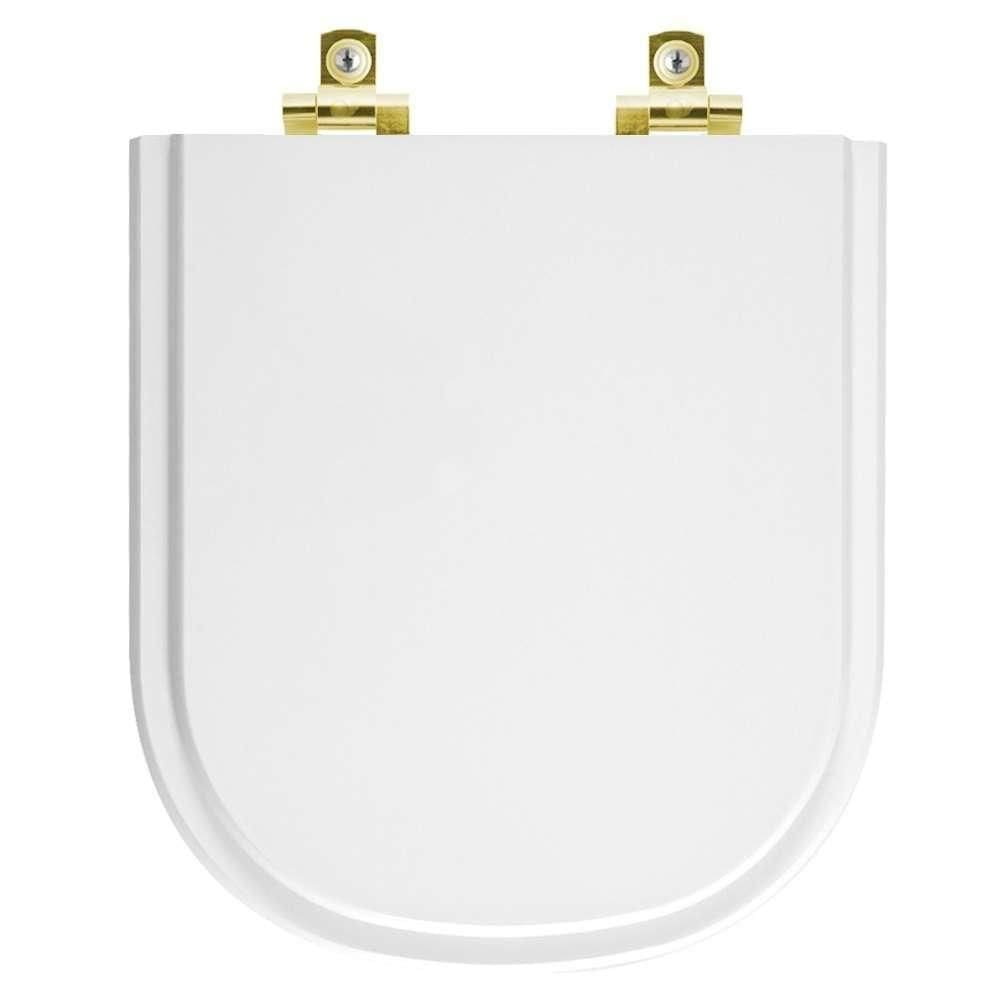 Assento Sanitário Soft Close Flox Branco Para Vaso Fiori Com Ferragem Dourada