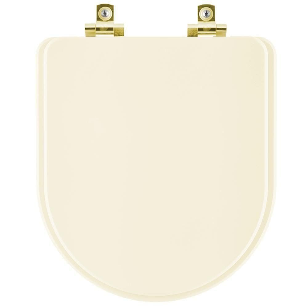 Assento Sanitário Soft Close Carrara Creme Para Vaso Deca Com Ferragem Dourada