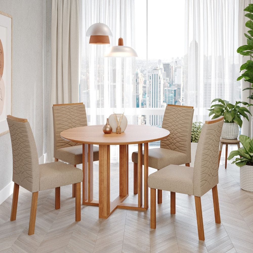 Conjunto Sala de Jantar Mesa Flora 4 Cadeiras Clarice Cimol
