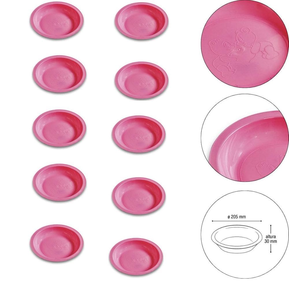 Kit 10 Prato Infantil De Plástico Desenho De Ursinhos Rosa
