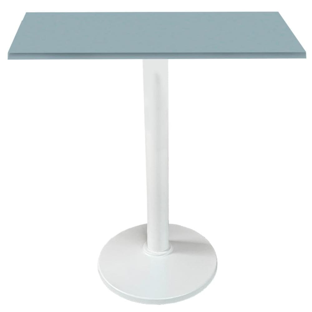 Mesa Zeta Ferro Branco 75 cm (Alt) Disco Redondo Tampo MDP Quadrado 60 cm (Larg) x 2,5 cm (Alt) Cinza
