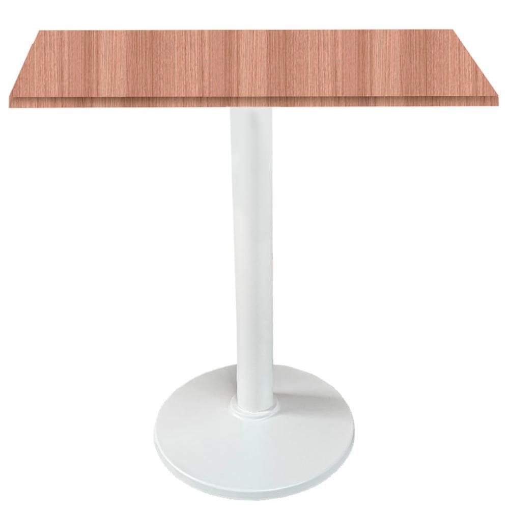 Mesa Zeta Ferro Branco 75 cm (Alt) Disco Redondo Tampo MDP Quadrado 70 cm Larg x 2,50 cm Alt Noce Nat
