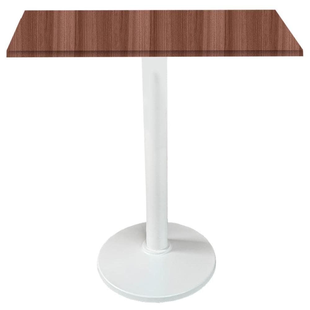 Mesa Zeta Ferro Branco 75 cm (Alt) Disco Redondo Tampo MDP Quadrado 70 cm (Larg) x 2,50 cm Alt Walnut