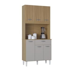 Cozinha Kit Cassia 6 Portas e 1 Gaveta Damasco Ripado Off White- Poquema
