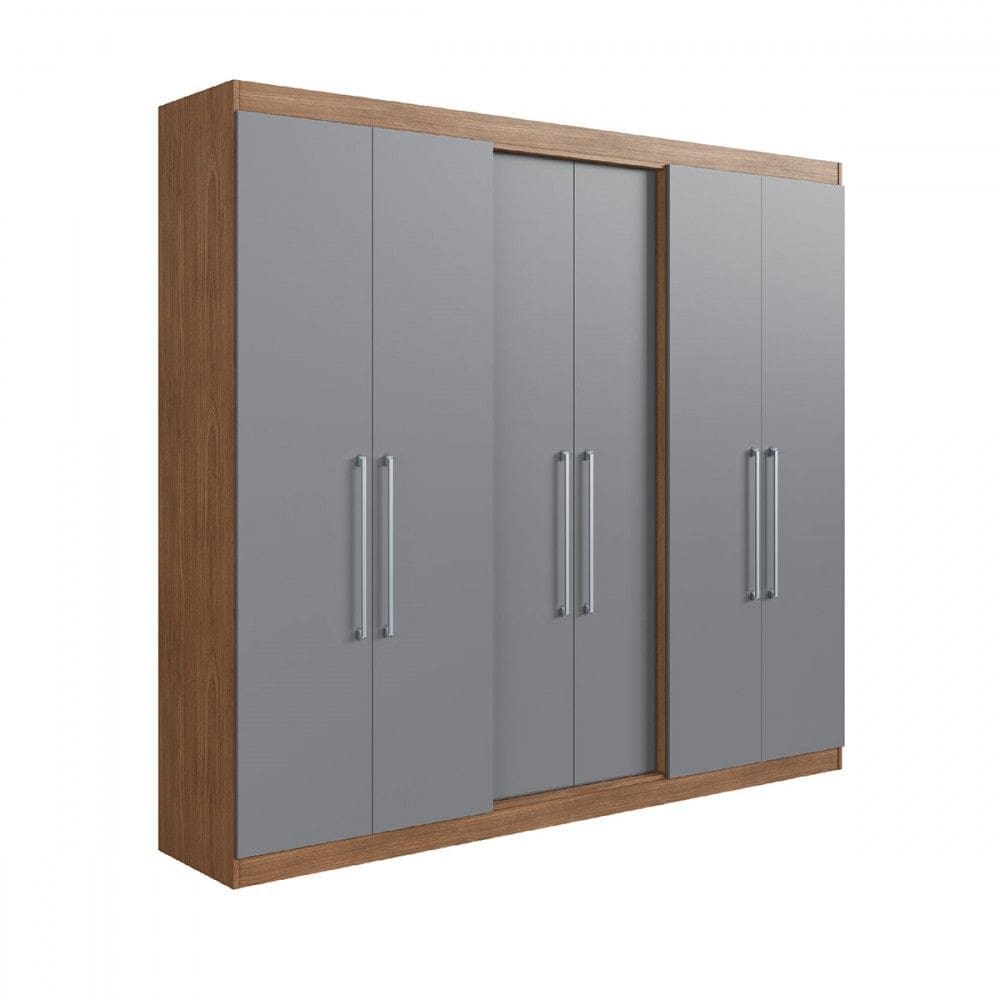 Guarda-Roupa Casal Oxford 6 Portas 2 Gavetas Freijó/Cinza | Casas