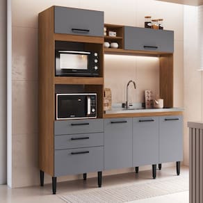 Cozinha Compacta Marrom 6 Portas 2 Gavetas Freijó/Cinza - Irm Móveis