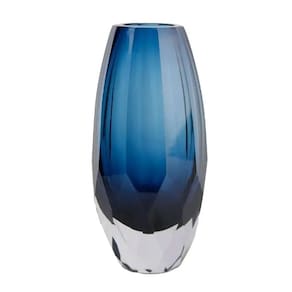 Vaso Oval Vidro Murano Italiano 20X10Cm Fino Acabamento Azul