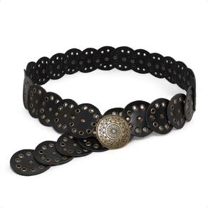 Cinto Boho Chic Feminino Estilo Ocidental Redondo Western Fivela Ouro Velho Moderno Tendencia Festa