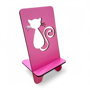 Suporte Para Celular de Gatinho Rosa Mdf Delicado 15 cm