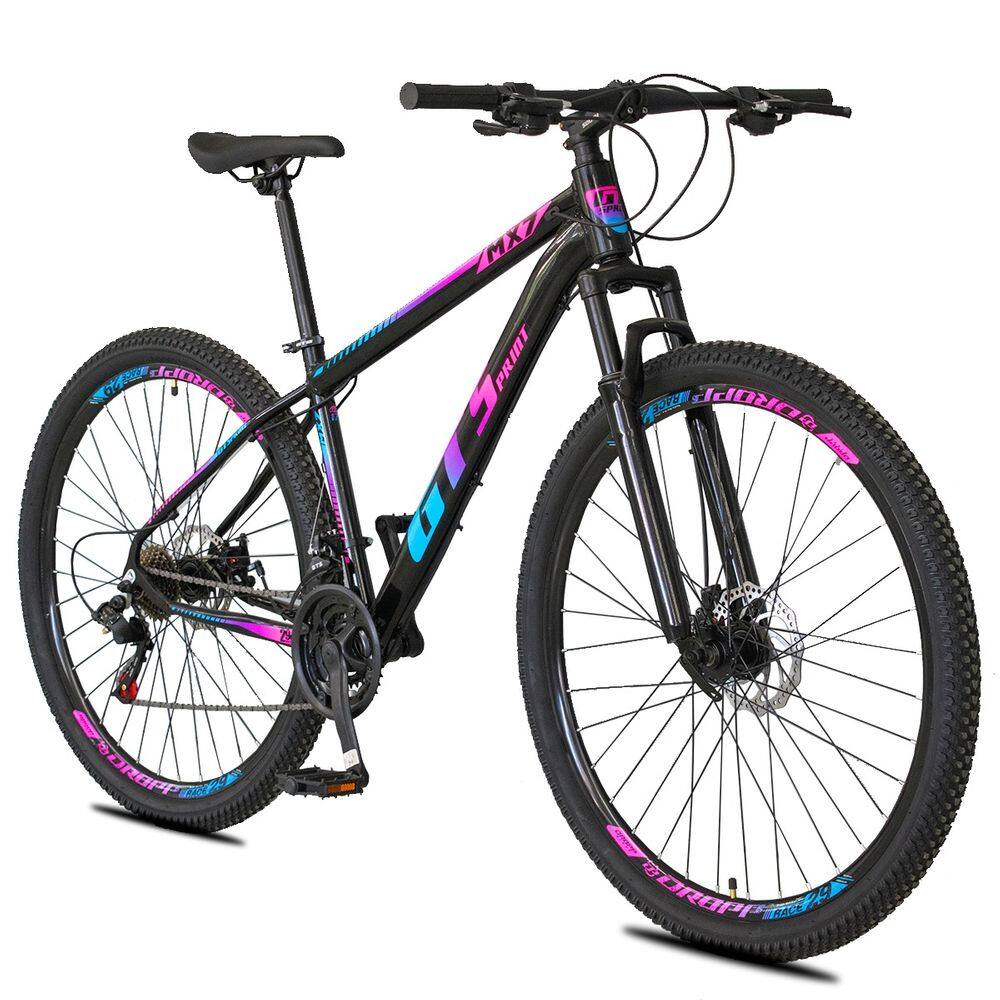 Bicicleta Gt Sprint Mx7 Aro 29 Susp. Dianteira 21 Marchas - Azul/preto/rosa