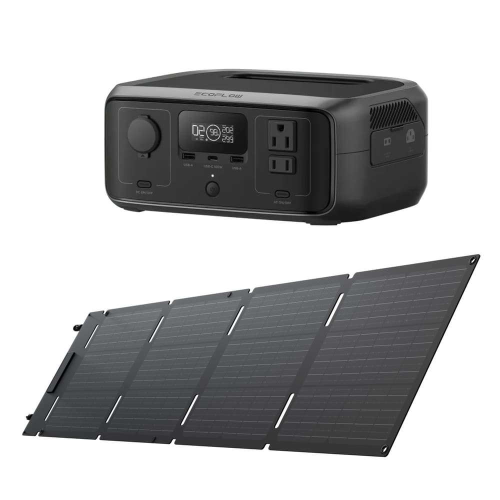 Estação De Energia Bateria Portátil Ecoflow River 3 127V 300W Gerador com painel Solar 60W