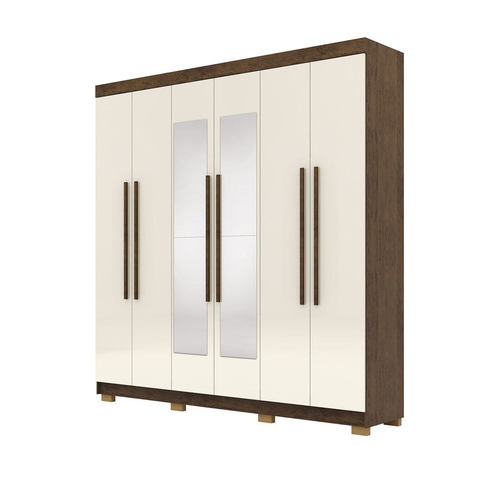 Guarda Roupa Casal 218cm Com Espelho Bolty Imbuia/Champanhe V02 - Mpozenato