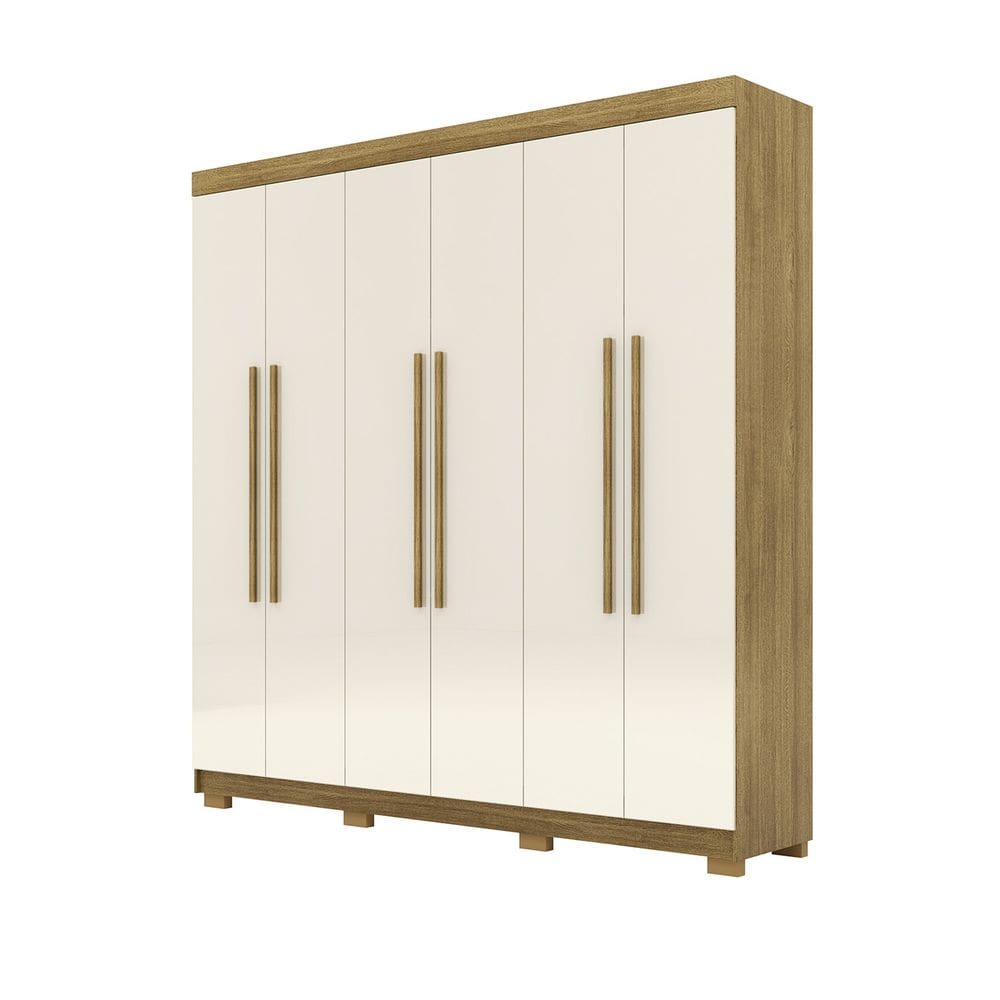 Guarda Roupa Casal 218cm 6 Portas Bolty Nature/Champanhe V02 - Mpozenato