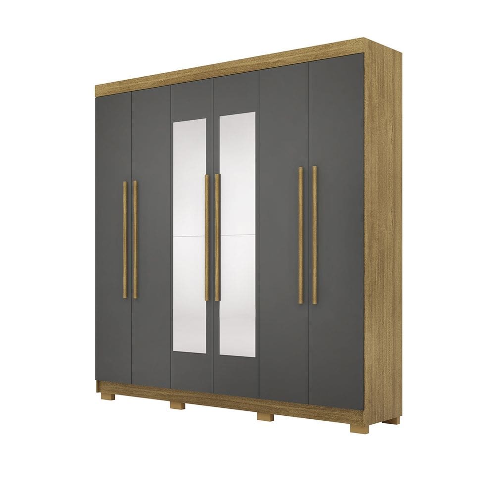Guarda Roupa Casal 218cm Com Espelho Bolty Nature/Alasca V02 - Mpozenato