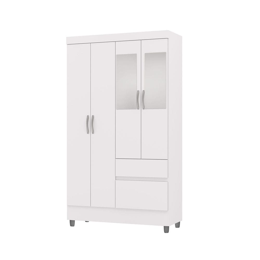 Guarda Roupa Solteiro 102cm Com Espelho Ideal Flex Branco - Vila Rica