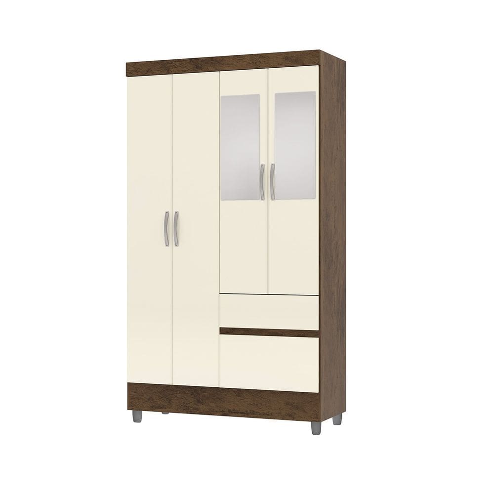 Guarda Roupa Solteiro 102cm Com Espelho Ideal Imbuia/Champanhe - Vila Rica