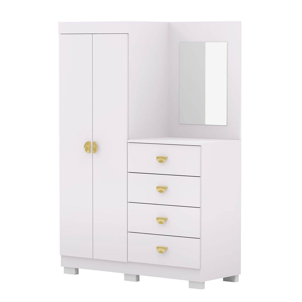 Guarda Roupa Cômoda Com Espelho 120cm Cristal Flex Branco - Vila Rica