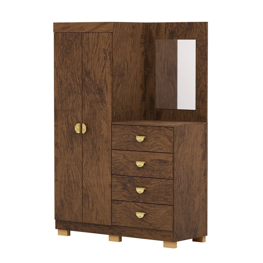 Guarda Roupa Cômoda Com Espelho 120cm Rita Imbuia Rústico V02 - Mpozenato