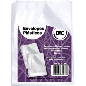 Envelope Plástico Oficio 4furos Médio 0,10mm 50un - Dac