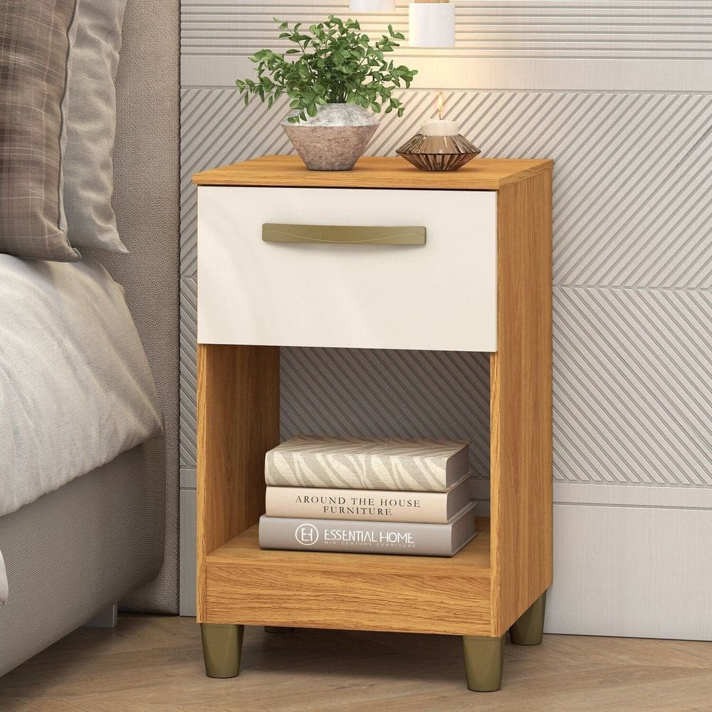 Mesa de Cabeceira Prada 1 Gaveta 62,2x38,5x37,5 Cm Cinamomo/Off White