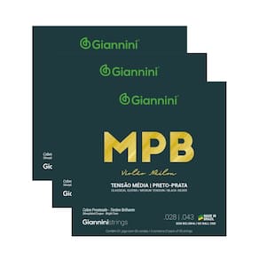 Kit 3 Encordoamento Violão Giannini MPB GENWBS Nylon Preto-Prata Média