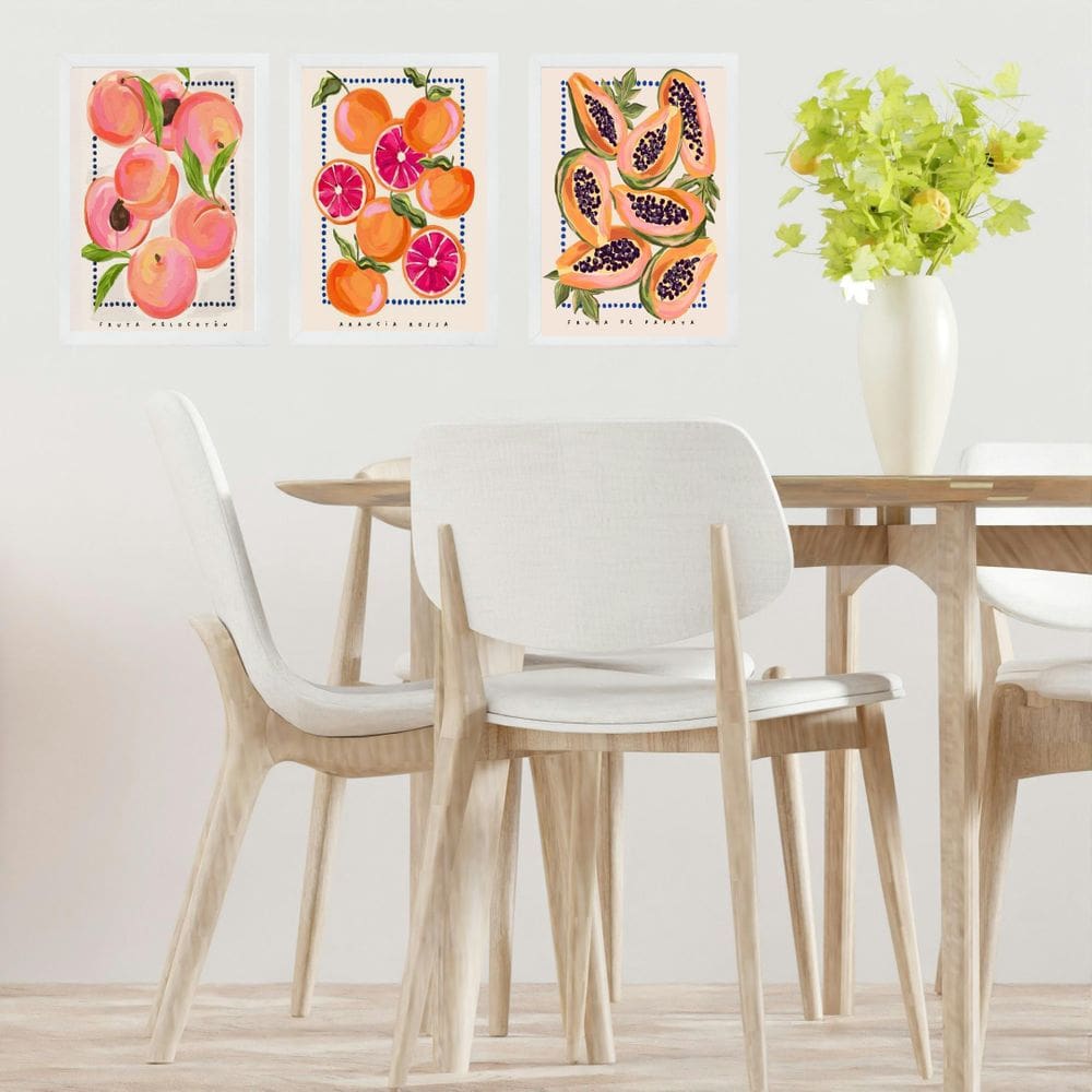 Kit 3 Quadros Sofisticados Para Cozinha - Frutas 45X34Cm