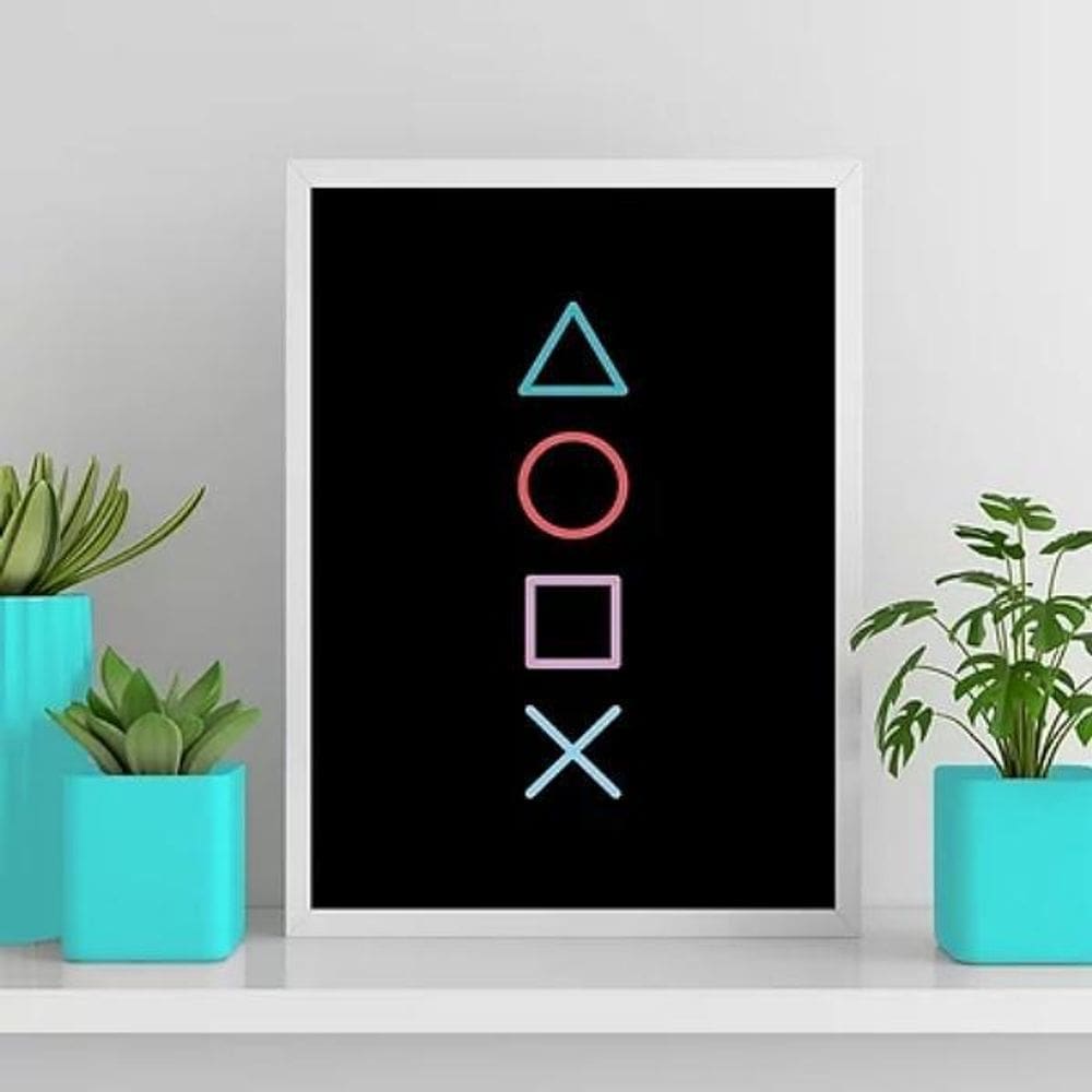 Quadro Gamer Símbolos Vídeo Game 45X34Cm - Com Vidro