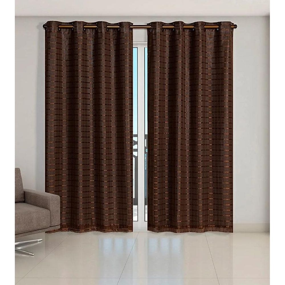 Cortina Voil Xadrez Com Forro Blackout 4,00 X 2,80 Tabaco